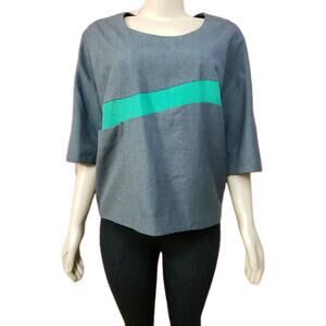 TSUMORI CHISATO Japanese Blouse Short Sleeve Silk Blend Gray Ladies Sz 2 NEW # C